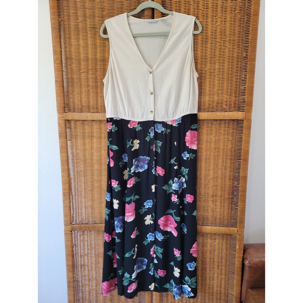 Vintage Ship 'N Shore Navy Floral Button Front Dress XL